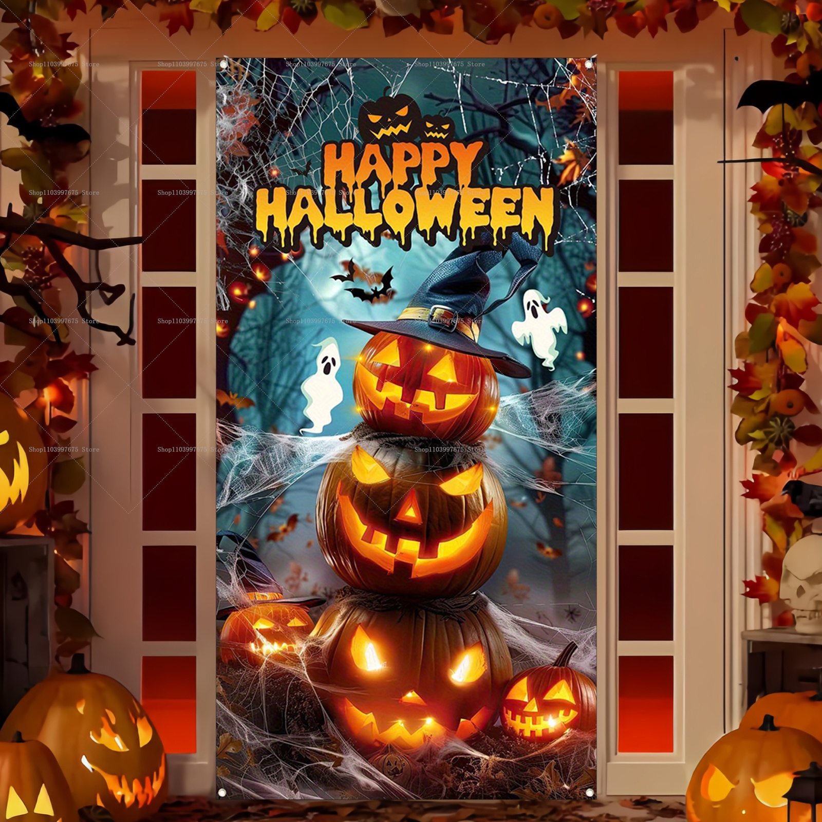Happy Halloween Door Banner Ev - Spider Plant Hanging reseña y precio