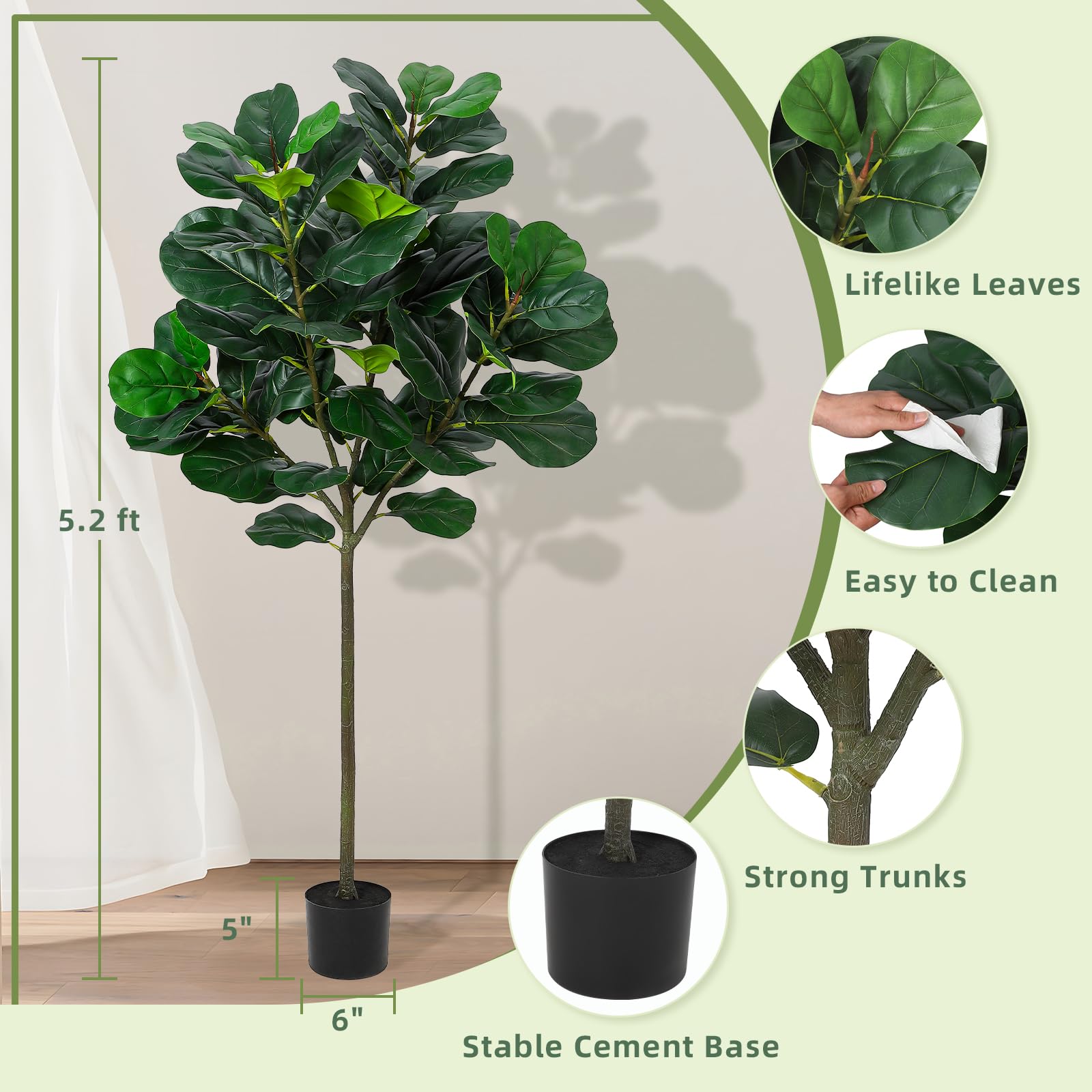 GlowSol 5.2 Ft Artificial Fidd - Ficus Lyrata Tree reseña y precio