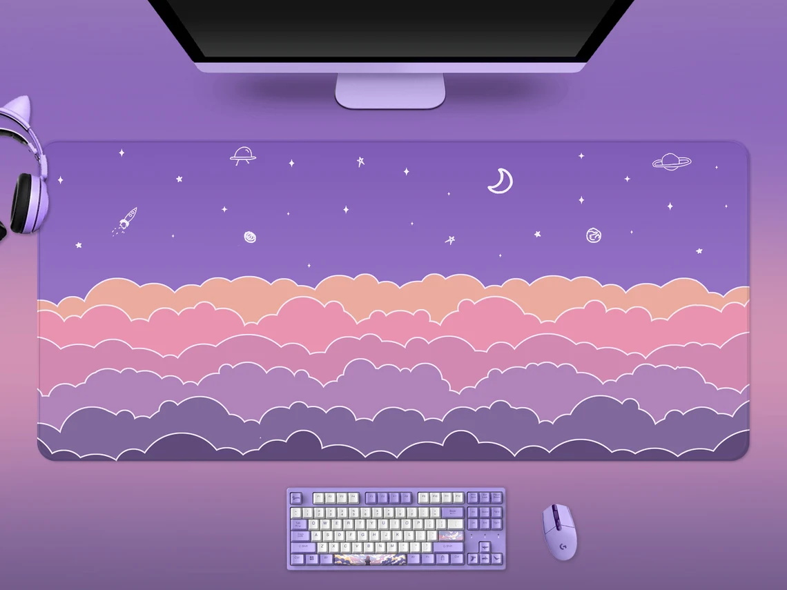 Kawaii Deskmat purple Cute Mou - Tradescantia Purple reseña y precio